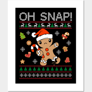 Oh Snap Gingerbread Cookie Christmas Ugly Sweater Posters and Art